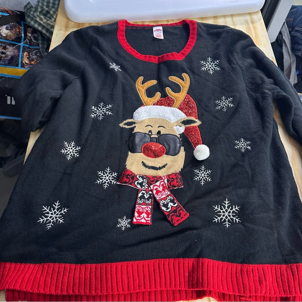 Holiday Time Reindeer Black Sweater‎ Size XXL
